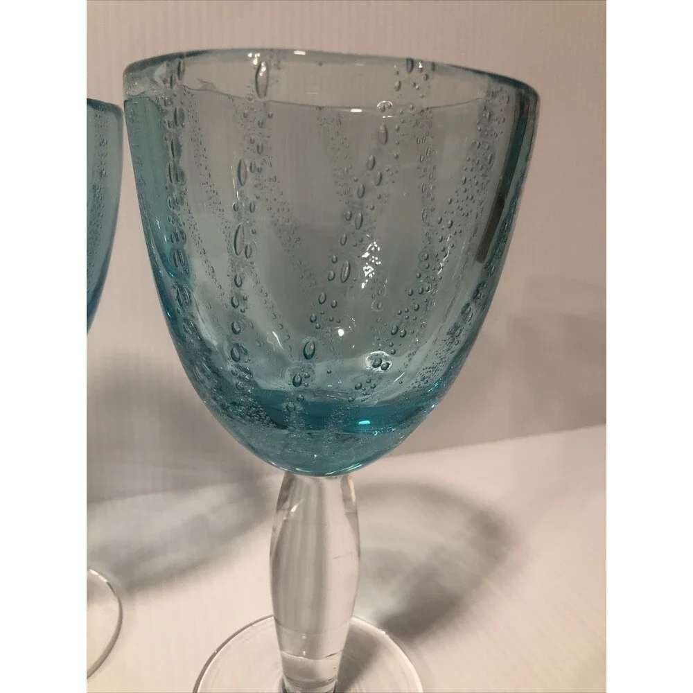 Beautiful AQUA TURQUOISE WATER GOBLET BUBBLE BULLICANTE
